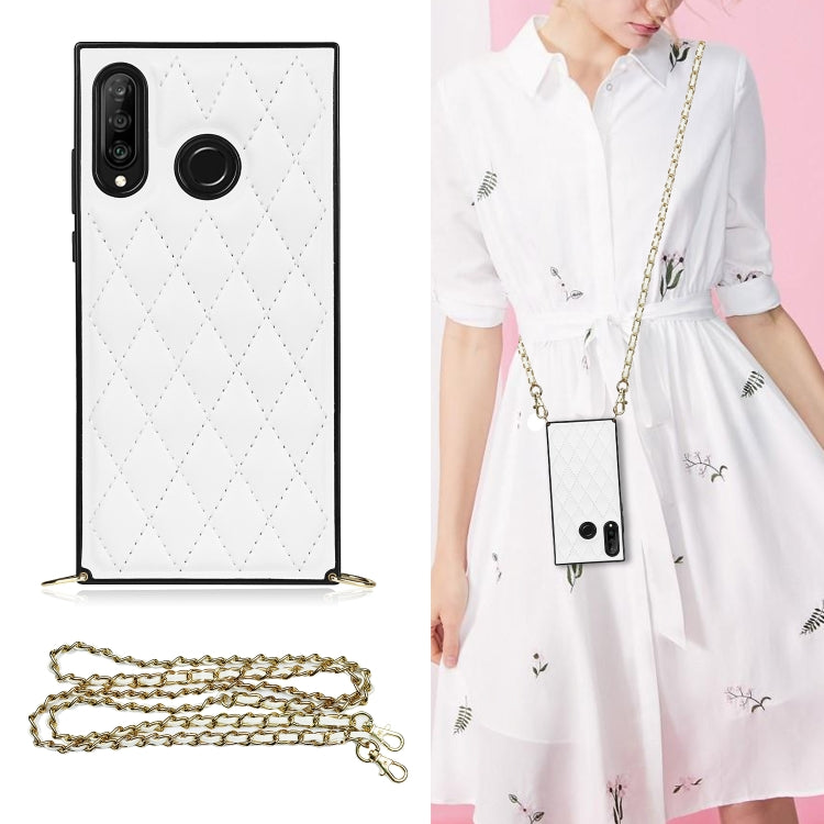 Elegant Rhombic Pattern Microfiber Leather +TPU Shockproof Case with Crossbody Strap Chain