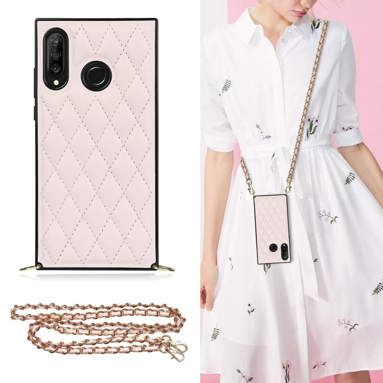 Elegant Rhombic Pattern Microfiber Leather +TPU Shockproof Case with Crossbody Strap Chain