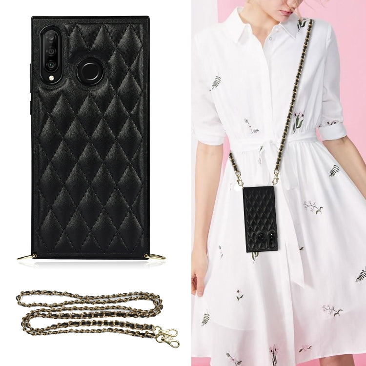 Elegant Rhombic Pattern Microfiber Leather +TPU Shockproof Case with Crossbody Strap Chain