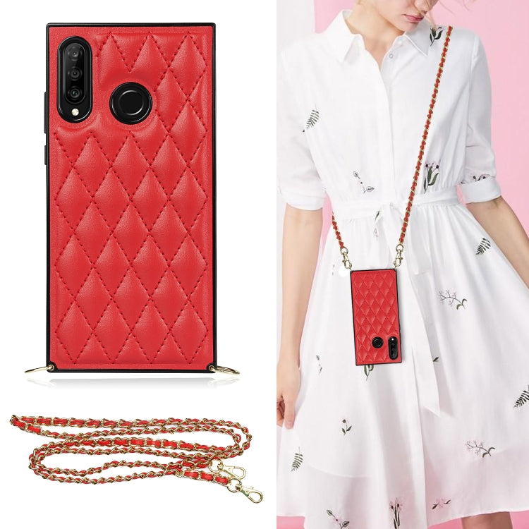 Elegant Rhombic Pattern Microfiber Leather +TPU Shockproof Case with Crossbody Strap Chain