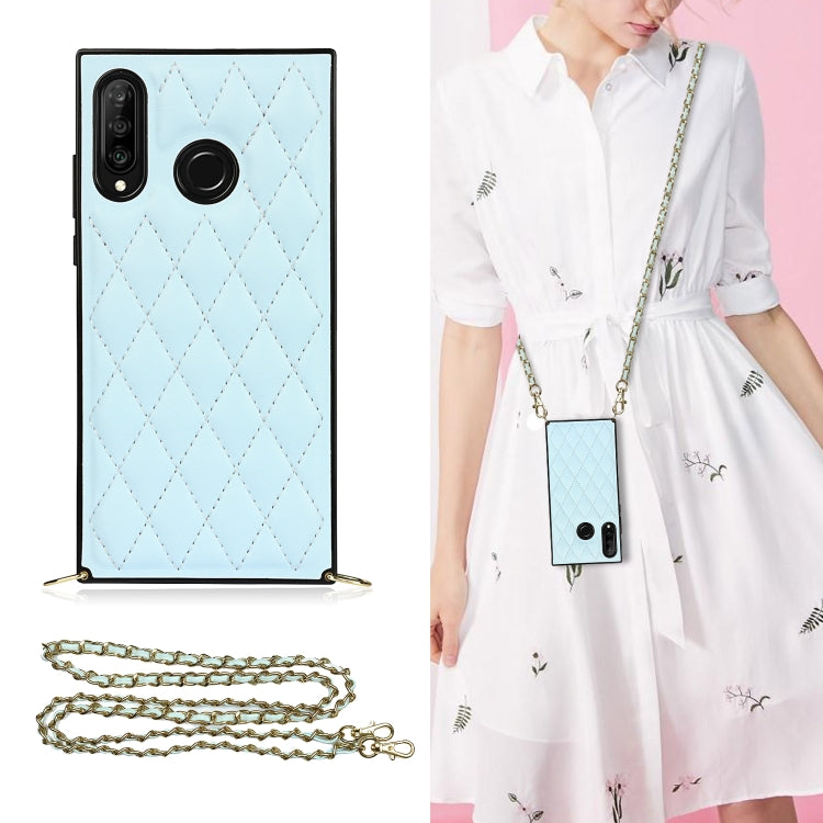 Elegant Rhombic Pattern Microfiber Leather +TPU Shockproof Case with Crossbody Strap Chain