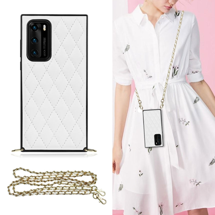 Elegant Rhombic Pattern Microfiber Leather +TPU Shockproof Case with Crossbody Strap Chain