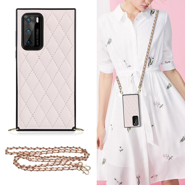 Elegant Rhombic Pattern Microfiber Leather +TPU Shockproof Case with Crossbody Strap Chain