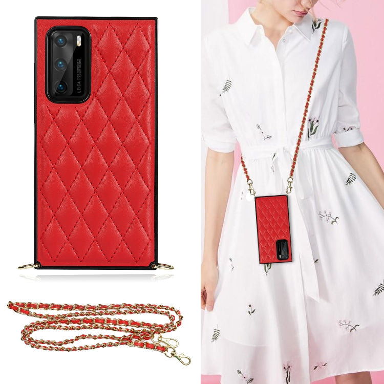 Elegant Rhombic Pattern Microfiber Leather +TPU Shockproof Case with Crossbody Strap Chain