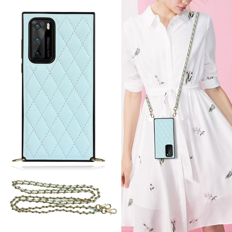 Elegant Rhombic Pattern Microfiber Leather +TPU Shockproof Case with Crossbody Strap Chain