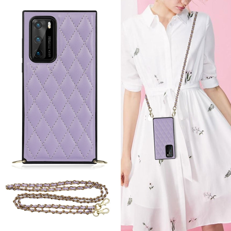 Elegant Rhombic Pattern Microfiber Leather +TPU Shockproof Case with Crossbody Strap Chain