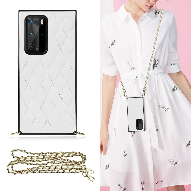 Elegant Rhombic Pattern Microfiber Leather +TPU Shockproof Case with Crossbody Strap Chain