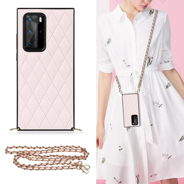 Elegant Rhombic Pattern Microfiber Leather +TPU Shockproof Case with Crossbody Strap Chain