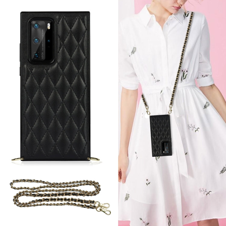Elegant Rhombic Pattern Microfiber Leather +TPU Shockproof Case with Crossbody Strap Chain