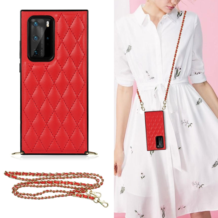 Elegant Rhombic Pattern Microfiber Leather +TPU Shockproof Case with Crossbody Strap Chain
