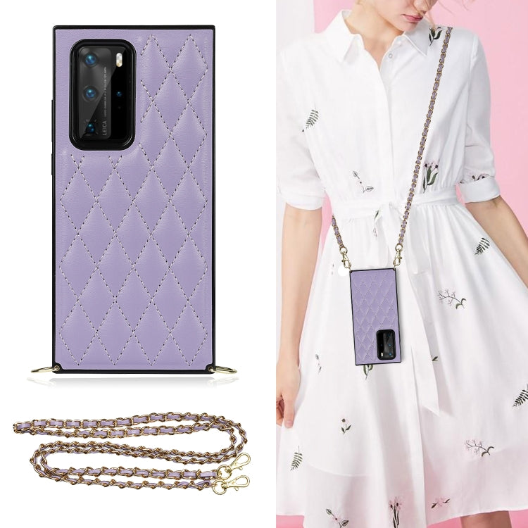 Elegant Rhombic Pattern Microfiber Leather +TPU Shockproof Case with Crossbody Strap Chain