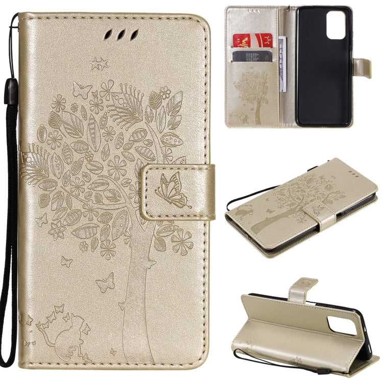 Tree & Cat Pattern Pressed Printing Horizontal Flip PU Leather Case with Holder & Card Slots & Wallet & Lanyard