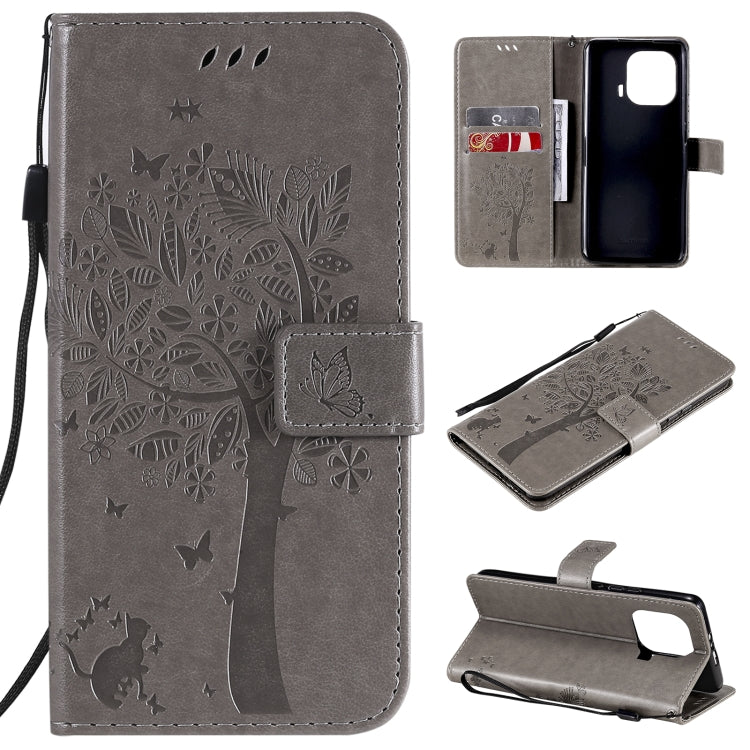 Tree & Cat Pattern Pressed Printing Horizontal Flip PU Leather Case with Holder & Card Slots & Wallet & Lanyard