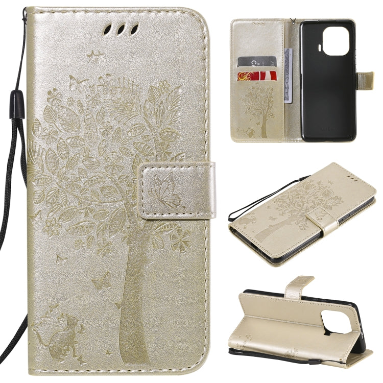 Tree & Cat Pattern Pressed Printing Horizontal Flip PU Leather Case with Holder & Card Slots & Wallet & Lanyard