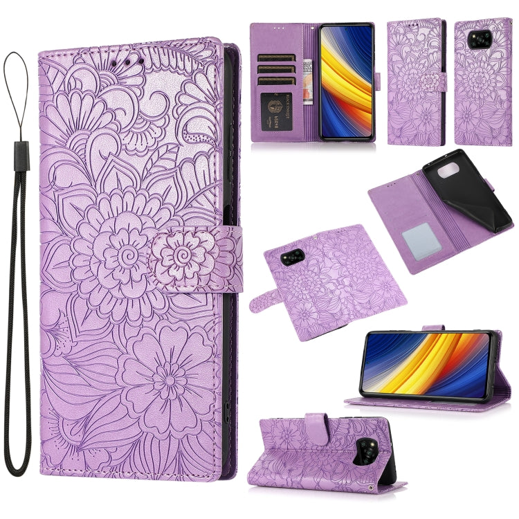 Skin Feel Embossed Sunflower Horizontal Flip Leather Case with Holder & Card Slots & Wallet & Lanyard