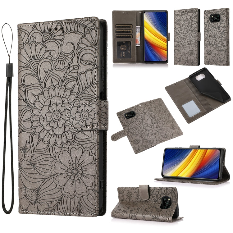 Skin Feel Embossed Sunflower Horizontal Flip Leather Case with Holder & Card Slots & Wallet & Lanyard