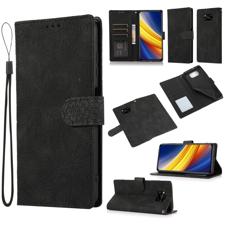 Skin Feel Embossed Sunflower Horizontal Flip Leather Case with Holder & Card Slots & Wallet & Lanyard