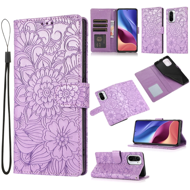 Skin Feel Embossed Sunflower Horizontal Flip Leather Case with Holder & Card Slots & Wallet & Lanyard