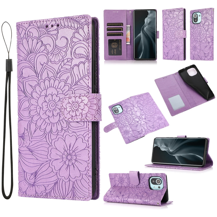 Skin Feel Embossed Sunflower Horizontal Flip Leather Case with Holder & Card Slots & Wallet & Lanyard