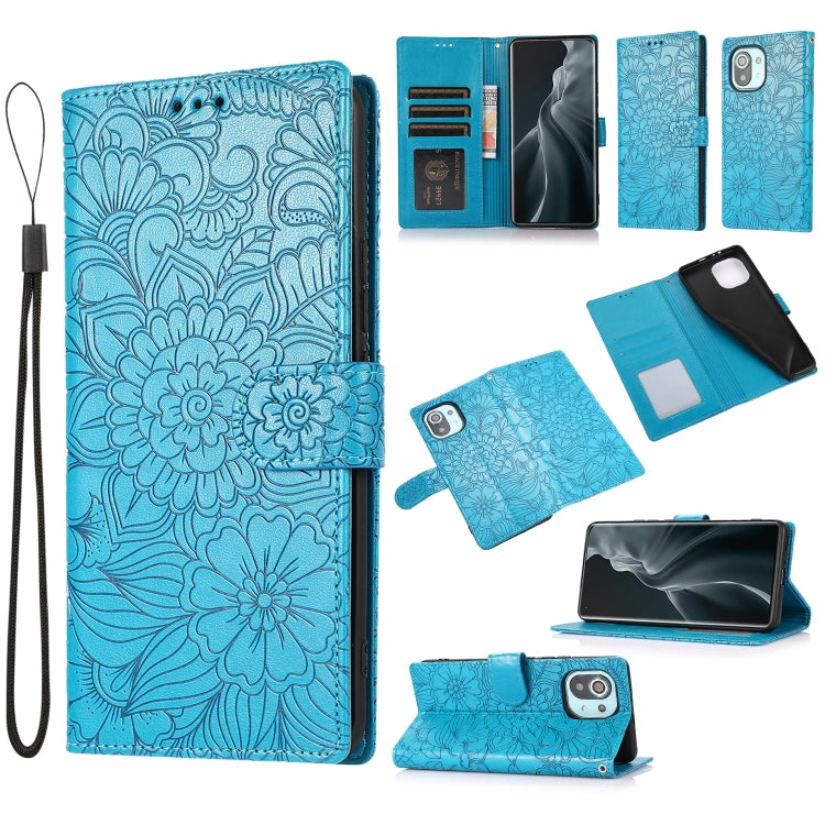 Skin Feel Embossed Sunflower Horizontal Flip Leather Case with Holder & Card Slots & Wallet & Lanyard