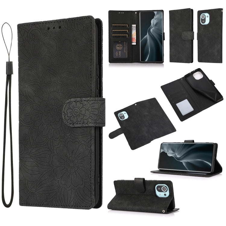 Skin Feel Embossed Sunflower Horizontal Flip Leather Case with Holder & Card Slots & Wallet & Lanyard