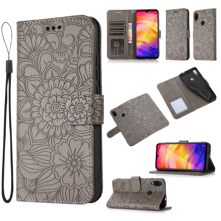 Skin Feel Embossed Sunflower Horizontal Flip Leather Case with Holder & Card Slots & Wallet & Lanyard