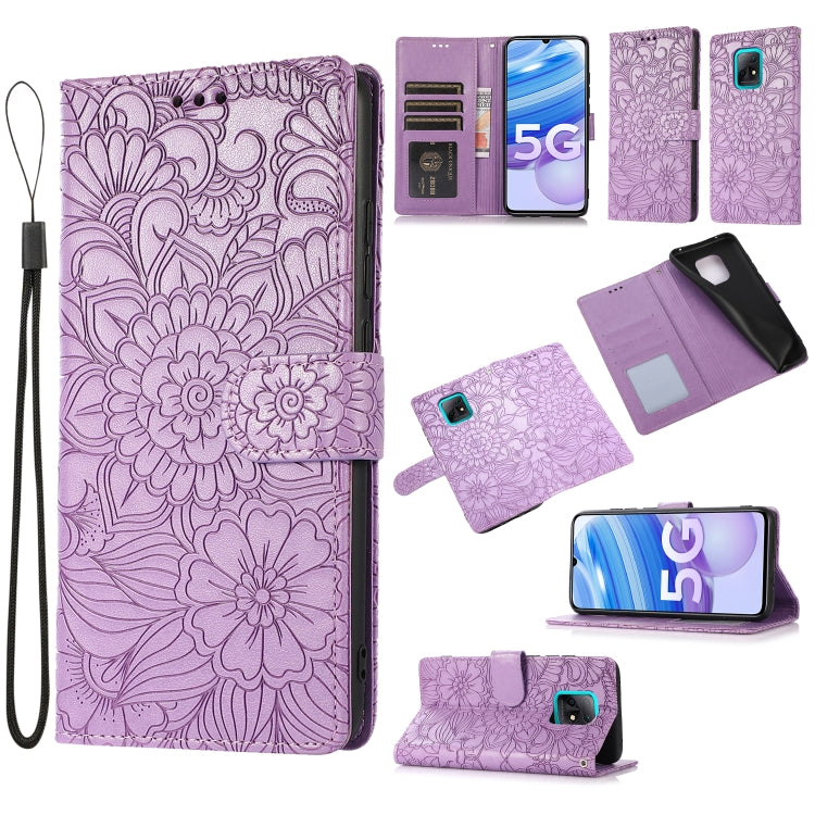 Skin Feel Embossed Sunflower Horizontal Flip Leather Case with Holder & Card Slots & Wallet & Lanyard