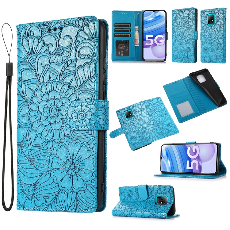Skin Feel Embossed Sunflower Horizontal Flip Leather Case with Holder & Card Slots & Wallet & Lanyard