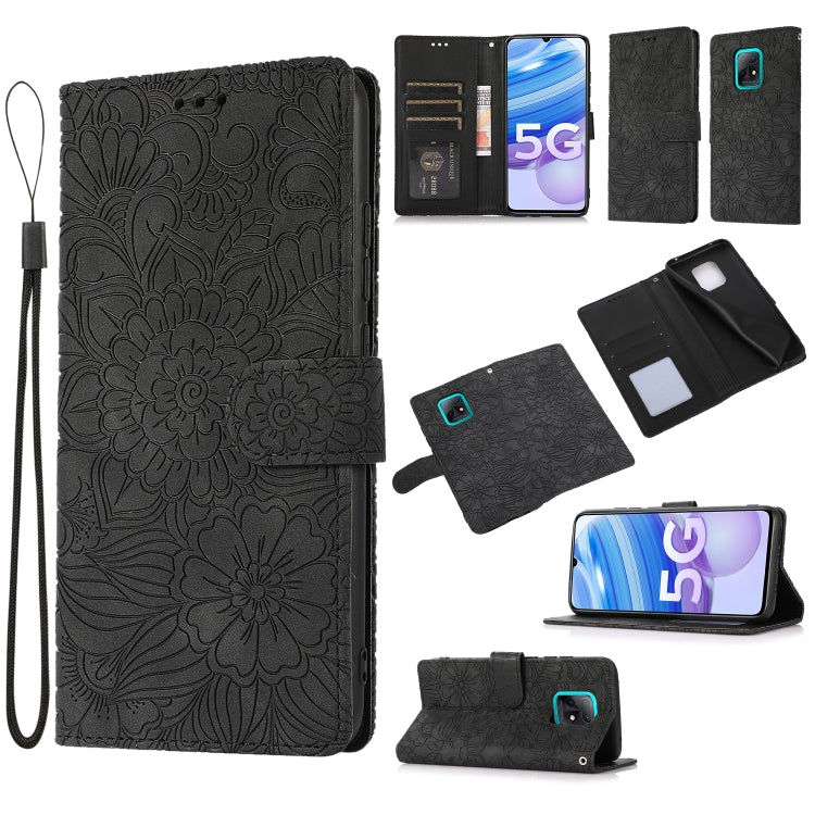 Skin Feel Embossed Sunflower Horizontal Flip Leather Case with Holder & Card Slots & Wallet & Lanyard