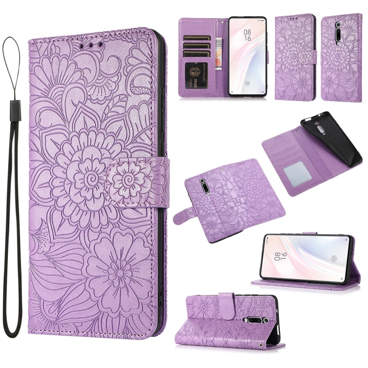Skin Feel Embossed Sunflower Horizontal Flip Leather Case with Holder & Card Slots & Wallet & Lanyard