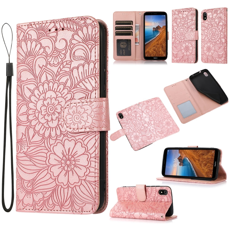 Skin Feel Embossed Sunflower Horizontal Flip Leather Case with Holder & Card Slots & Wallet & Lanyard