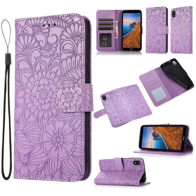 Skin Feel Embossed Sunflower Horizontal Flip Leather Case with Holder & Card Slots & Wallet & Lanyard