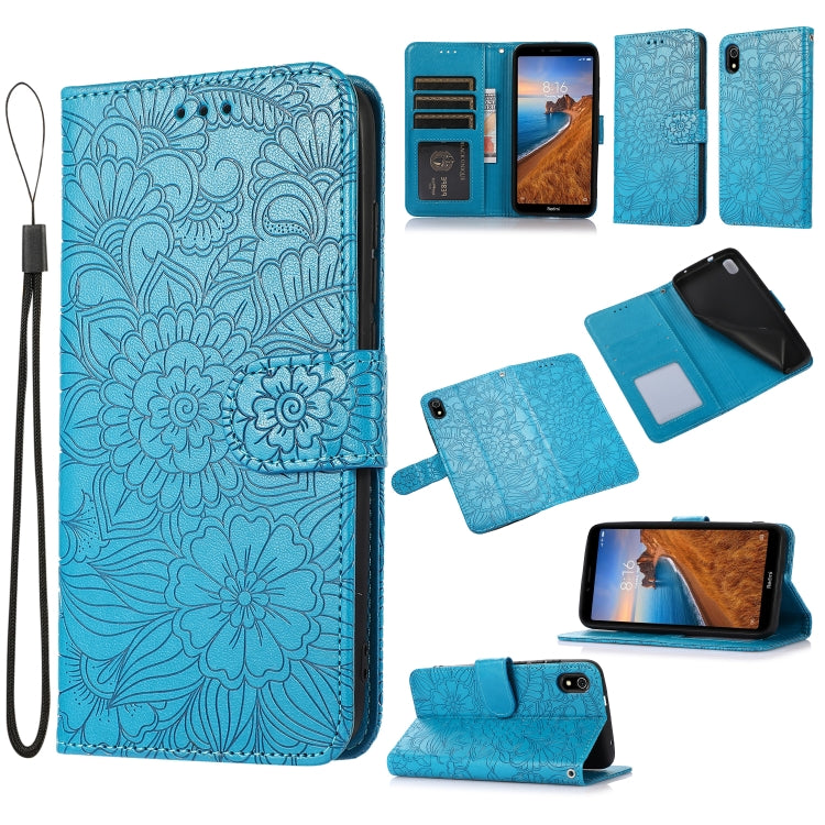 Skin Feel Embossed Sunflower Horizontal Flip Leather Case with Holder & Card Slots & Wallet & Lanyard