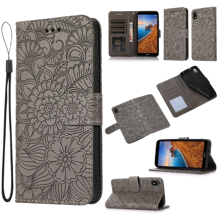 Skin Feel Embossed Sunflower Horizontal Flip Leather Case with Holder & Card Slots & Wallet & Lanyard