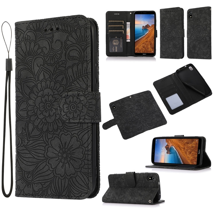 Skin Feel Embossed Sunflower Horizontal Flip Leather Case with Holder & Card Slots & Wallet & Lanyard