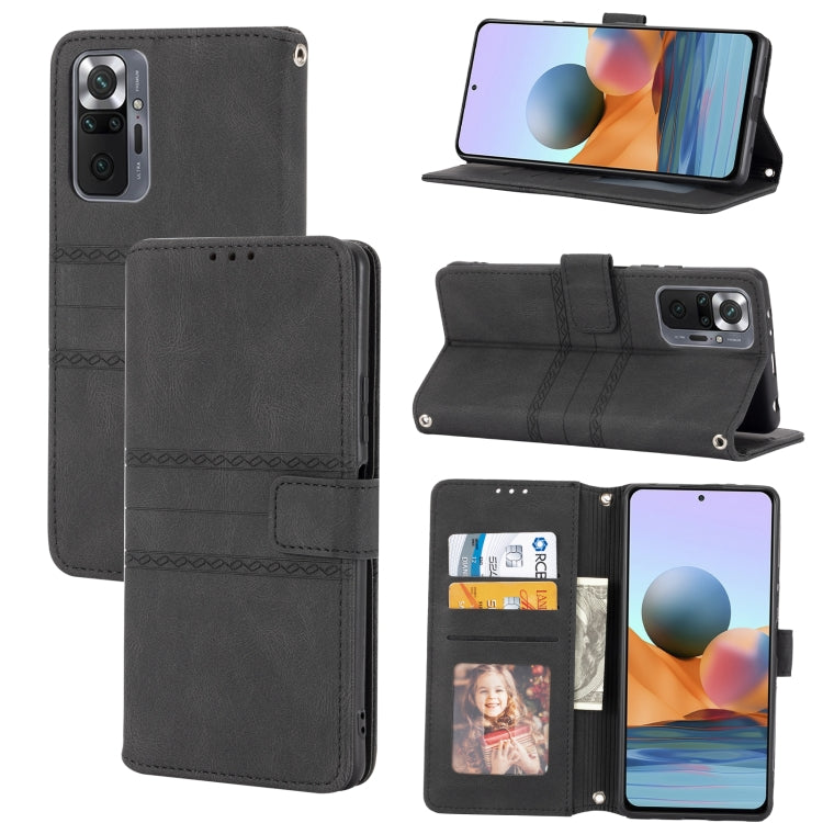 Embossed Striped Magnetic Buckle PU + TPU Horizontal Flip Leather Case with Holder & Card Slot & Wallet & Photo Frame & Sling