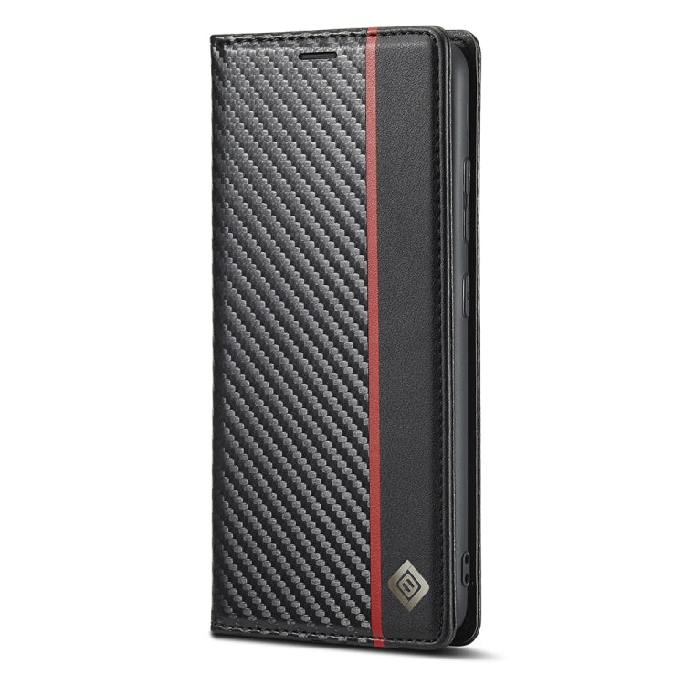 LC.IMEEKE Carbon Fiber PU + TPU Horizontal Flip Leather Case with Holder & Card Slot & Wallet For Samsung Galaxy A32 5G(Vertical Black)