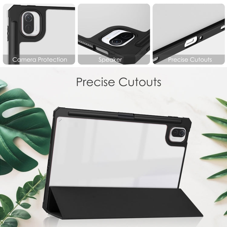 Three-fold Transparent TPU Horizontal Flip Leather Case with Pen Slot & Three-fold Holder & Sleep / Wake-up Function