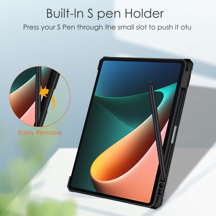 Three-fold Transparent TPU Horizontal Flip Leather Case with Pen Slot & Three-fold Holder & Sleep / Wake-up Function