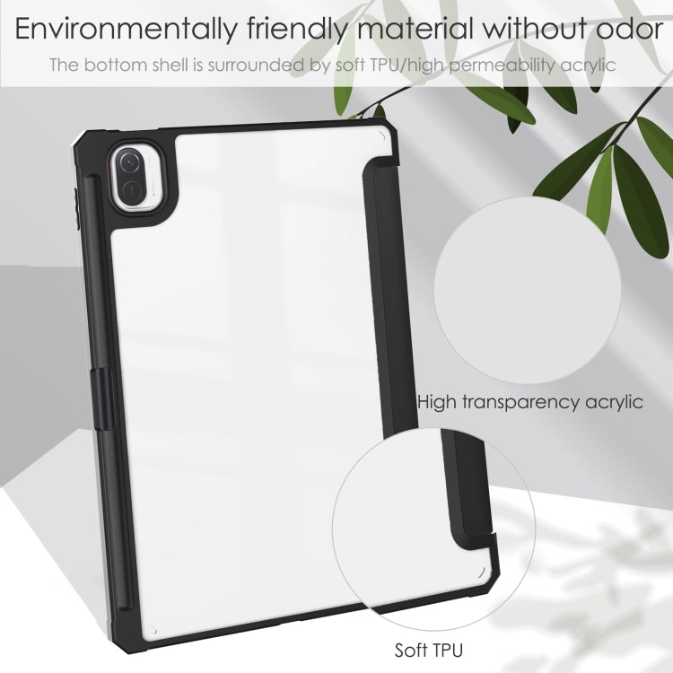 Three-fold Transparent TPU Horizontal Flip Leather Case with Pen Slot & Three-fold Holder & Sleep / Wake-up Function