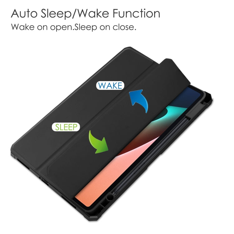 Three-fold Transparent TPU Horizontal Flip Leather Case with Pen Slot & Three-fold Holder & Sleep / Wake-up Function