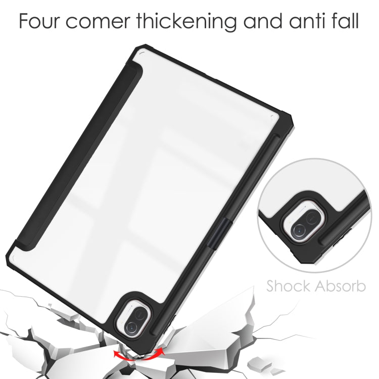 Three-fold Transparent TPU Horizontal Flip Leather Case with Pen Slot & Three-fold Holder & Sleep / Wake-up Function