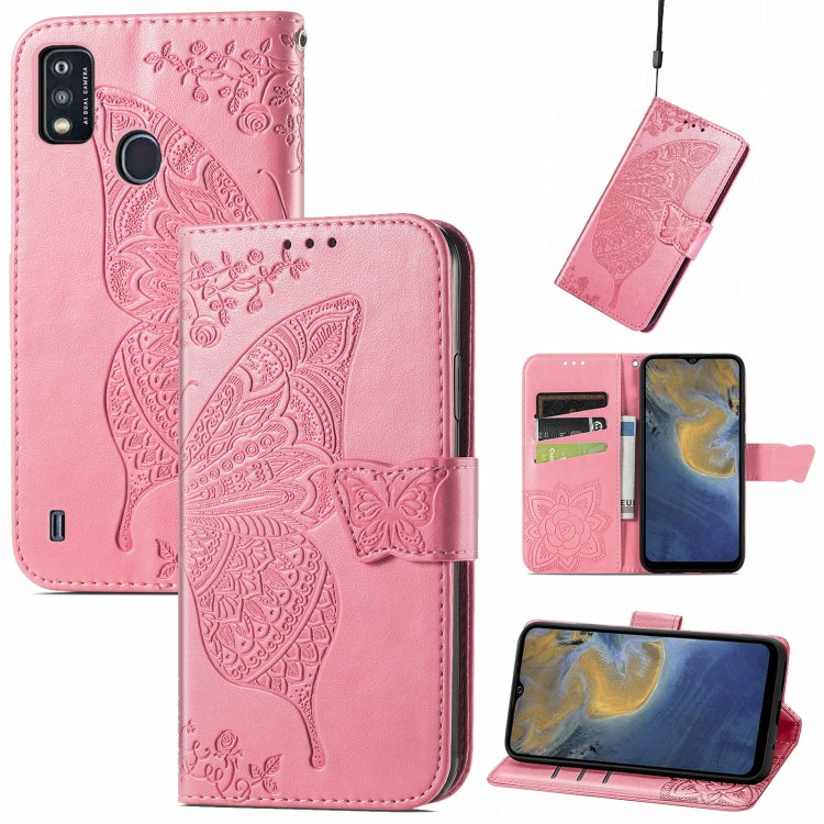 Butterfly Love Flowers Embossed Horizontal Flip Leather Case with Holder & Card Slots & Wallet & Lanyard