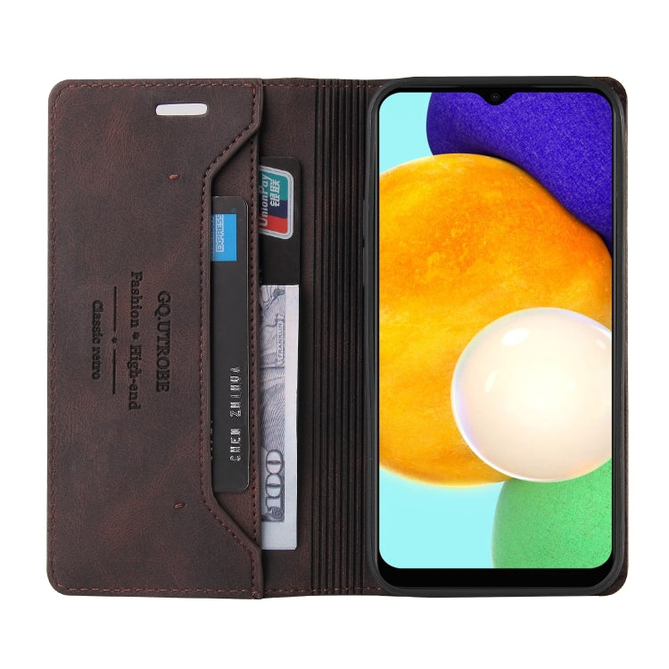 For Samsung Galaxy A03s 166mm Skin Feel Anti-theft Brush Horizontal Flip Leather Case with Holder & Card Slots & Wallet(Brown)