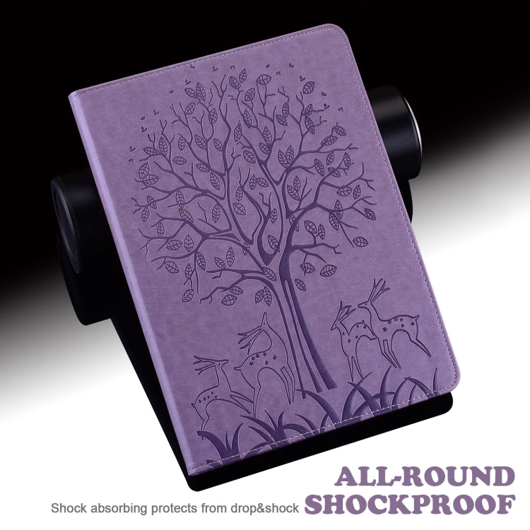 Tree & Deer Pattern Pressed Printing Leather Tablet Case with Sleep / Wake-up