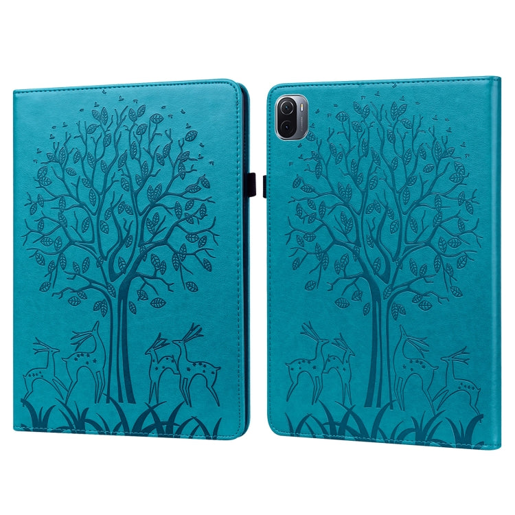 Tree & Deer Pattern Pressed Printing Leather Tablet Case with Sleep / Wake-up