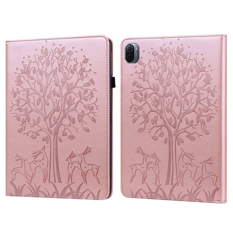 Tree & Deer Pattern Pressed Printing Leather Tablet Case with Sleep / Wake-up