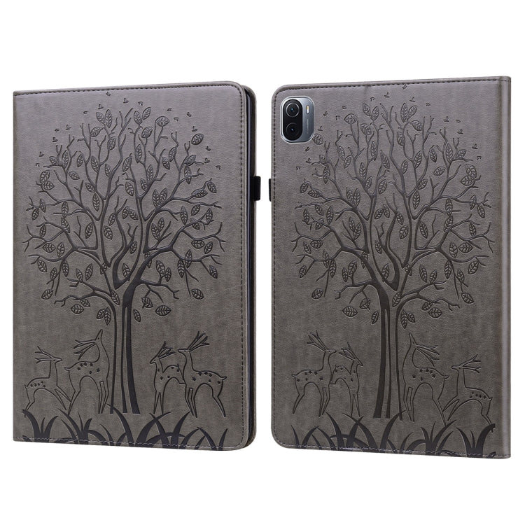 Tree & Deer Pattern Pressed Printing Leather Tablet Case with Sleep / Wake-up
