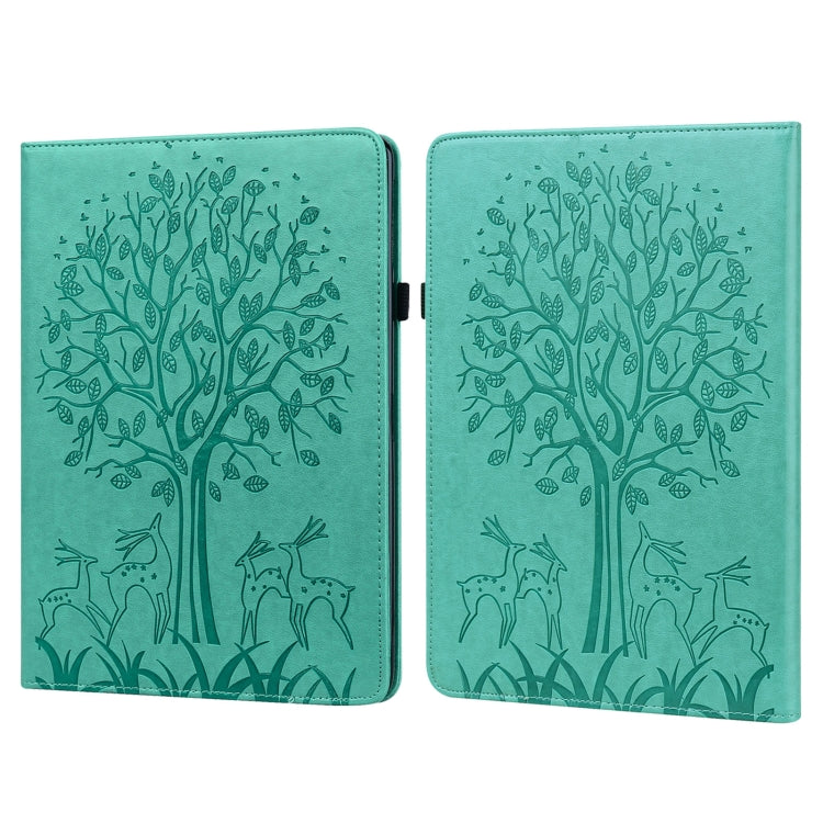 Tree & Deer Pattern Pressed Printing Leather Tablet Case with Sleep / Wake-up