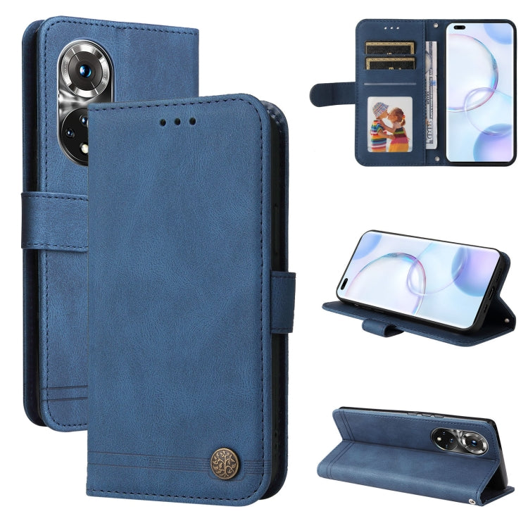 Skin Feel Life Tree Metal Button Leather Phone Case